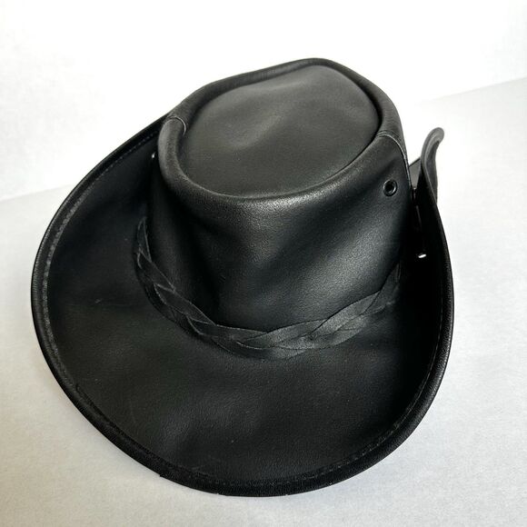 Vintage Coastline Hat Co Black Leather Australian Hat Size Med Crocodile Dundee - Picture 4 of 12